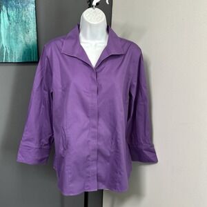 Chico's‎ Size 2 (Medium Purple Button Front Shirt Non Iron 3/4 Sleeve Altered